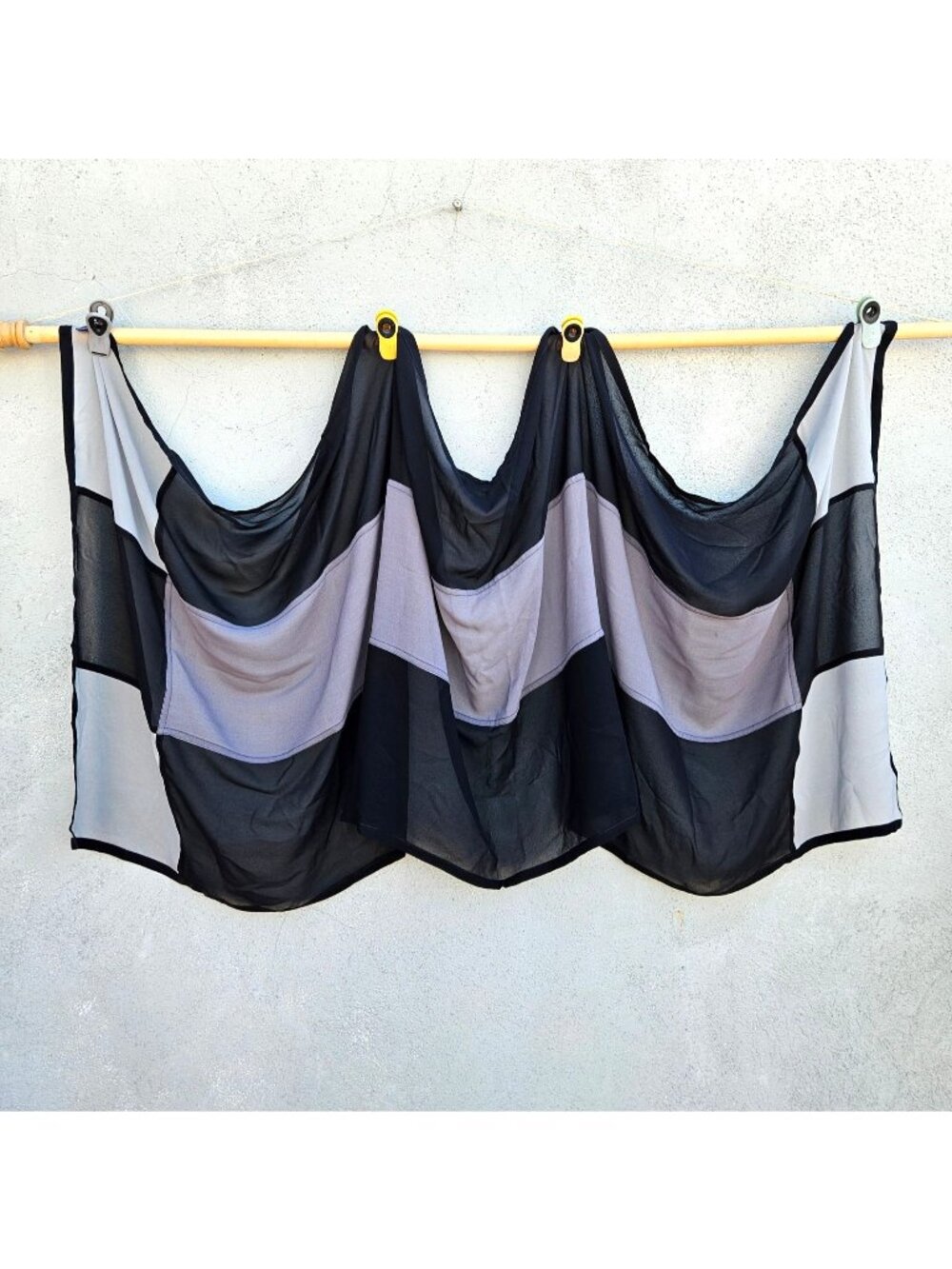 Vintage 90s Bergdorf Goodman Silk Panel Scarf Black Gray Color Block 32x90" - Picture 1 of 12